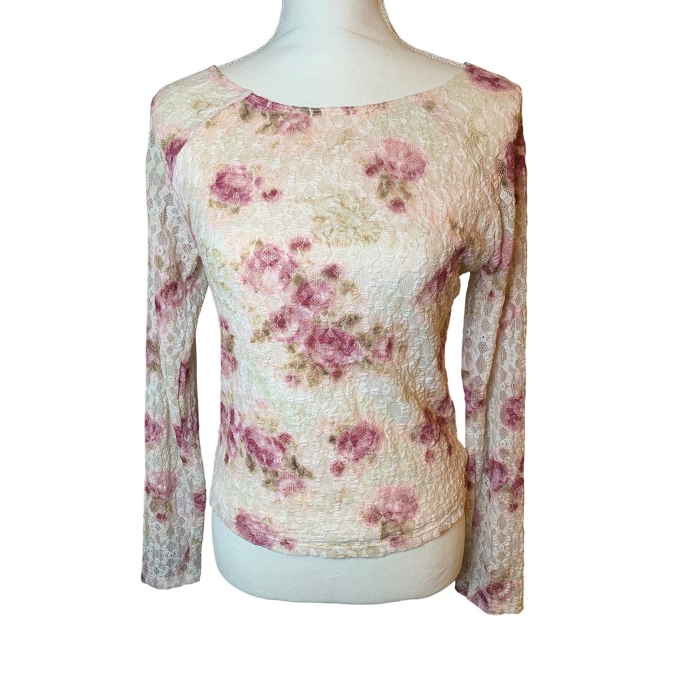 Y2K Self‎ Esteem Coquette Pink Floral Fairy Lace Top Scoop Neck  Preloved M